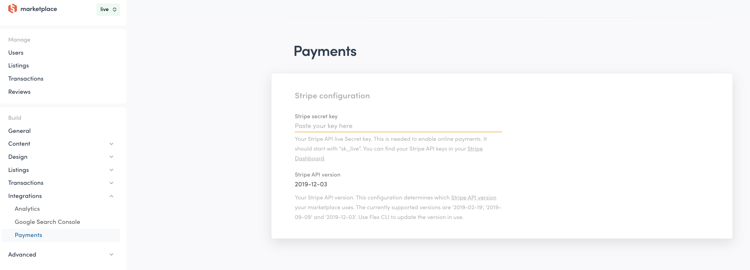 Add Stripe secret key to Console