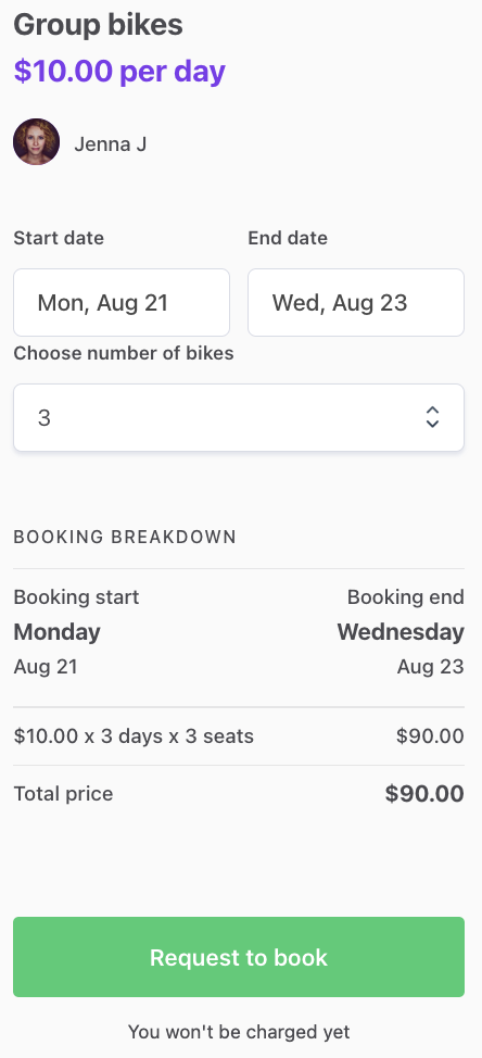 Booking breakdown with seats