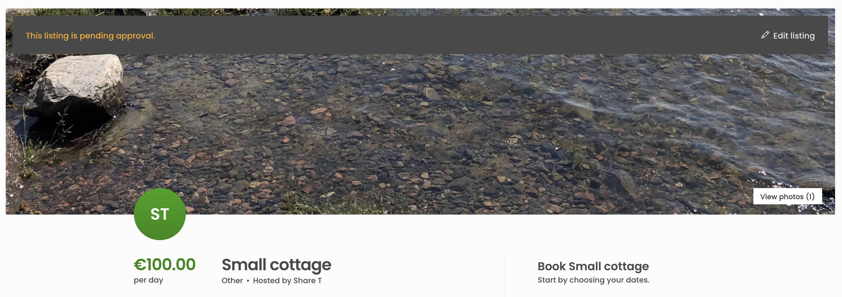 Banner indicating that listing is pending approval